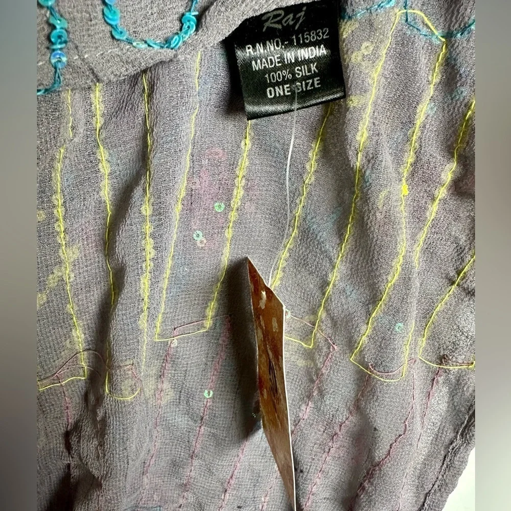 Raj Gray and Yellow Silk Scarf Sequins, 70” x 12”